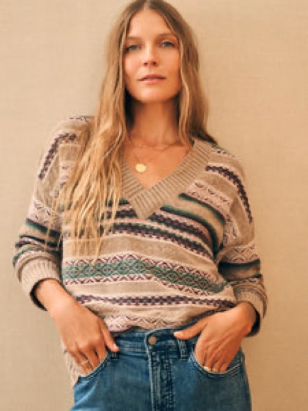 Highland Fair Isle V-neck Sweater Faherty - size Small (fits more like an XS).